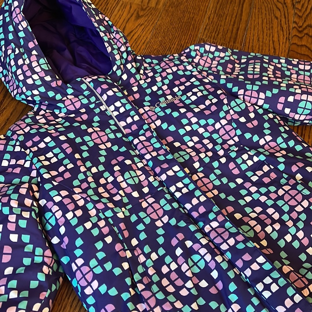 Columbia Kids Purple Aqua Pink Patterned Hooded Jacket